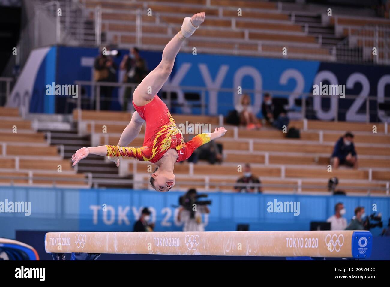 Tokyo, Japan. 27th July, 2021. LU Yufei (CHN) Action, balance beam, balance beam, gymnastics, team competition all around women, artistic gymnastics, gymnastics women`s team, team competition women on 07/27/2021, Ariake Gymnastics Center. Olympic Summer Games 2020, from 23.07. - 08.08.2021 in Tokyo/Japan. Â Credit: dpa/Alamy Live News Stock Photo